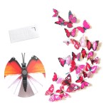 3D butterflies with magnet, house or event decorations, set of 12 pieces, rose red color